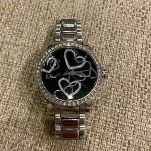 Fossil women’s watch silver with silver hearts on face